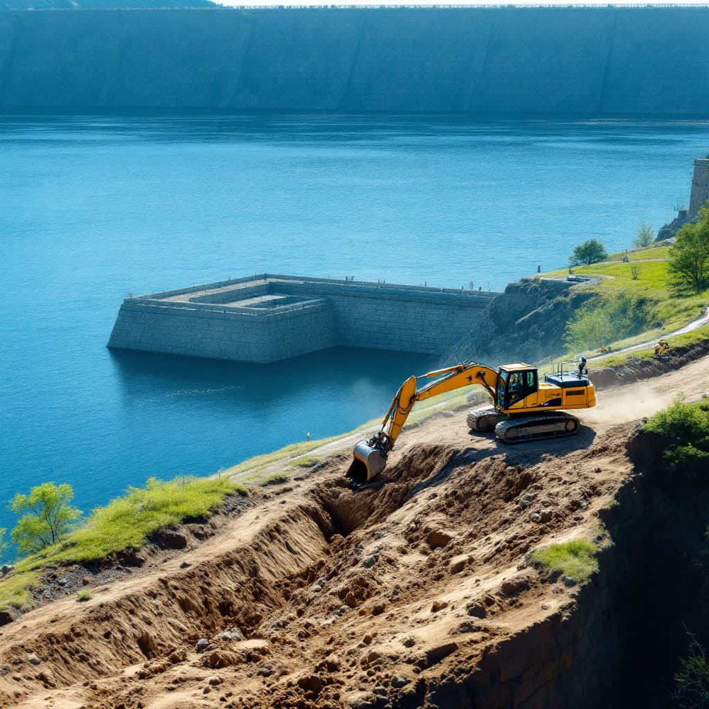 Yellow backhoe excavating trench kensico